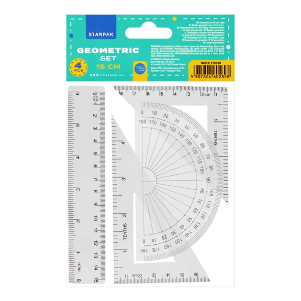 15 cm geomeetria koolikomplekt, 4-osaline