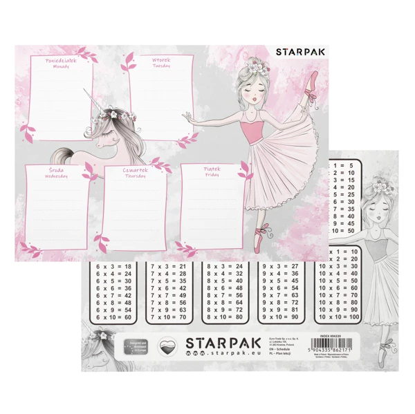 Starpak tunniplaan + korrutustabel A5 formaadis – Ballett / Ballerina disain