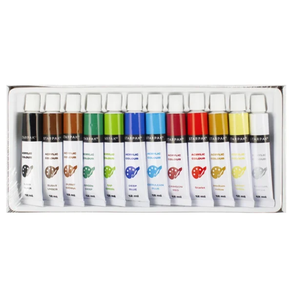 Starpak akrüülvärvide komplekt – 12 erinevat värvi, 12 ml tuubid - Image 2