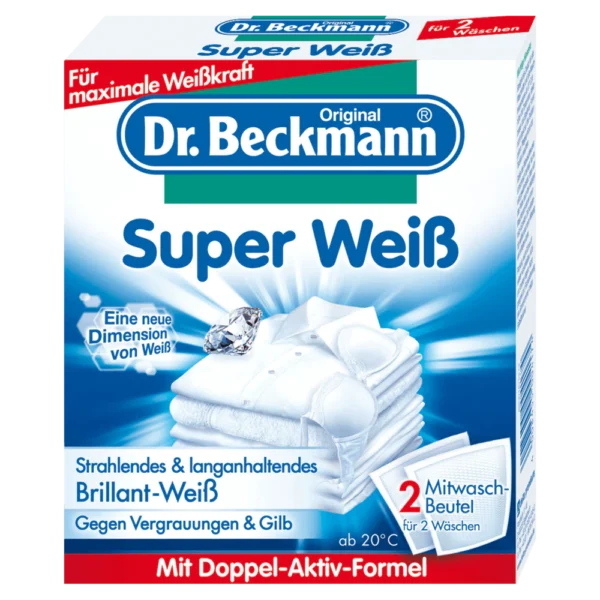 Dr. Beckmann Super White 2×40 g – intensiivne pesuvalgendi valgele pesule