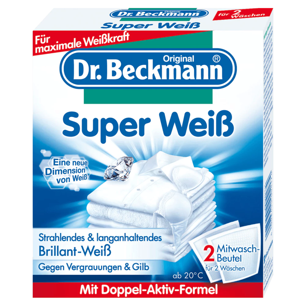 Dr. Beckmann Super White 2×40 g – intensiivne pesuvalgendi valgele pesule