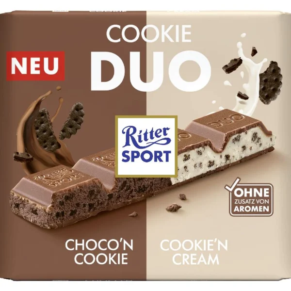 Ritter Sport Cookie Duo piimašokolaad küpsisetükkide ja kakaokreemiga 218 g
