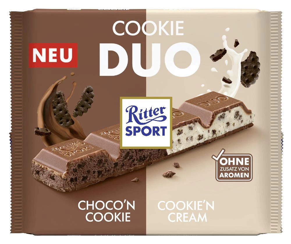 Ritter Sport Cookie Duo piimašokolaad küpsisetükkide ja kakaokreemiga 218 g